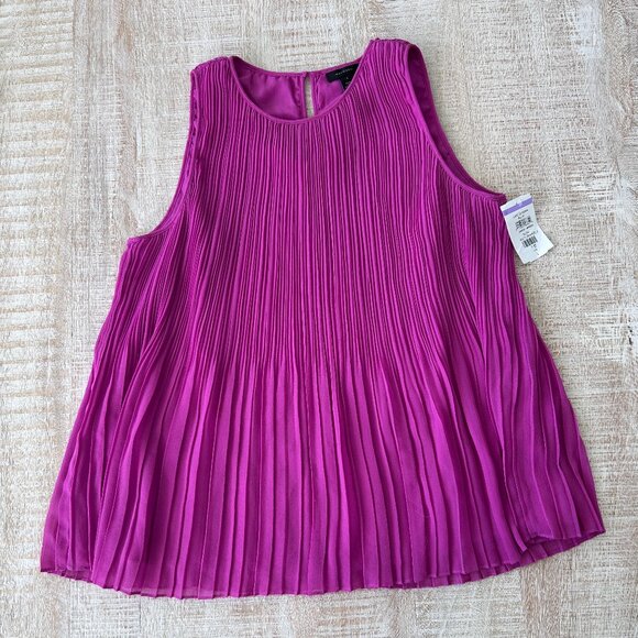 Halogen Magenta/Pink pleated chiffon sleeveless round neck Blouse/Top Large NWT - Picture 2 of 9